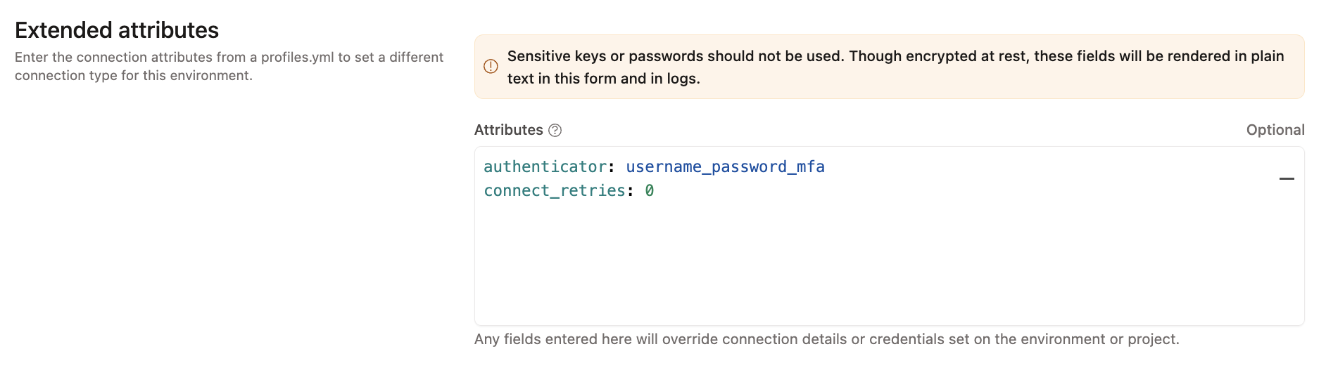 Configure the MFA username and password, and connect_retries in the development environment settings. Configure the MFA username and password, and connect_retries in the development environment settings.