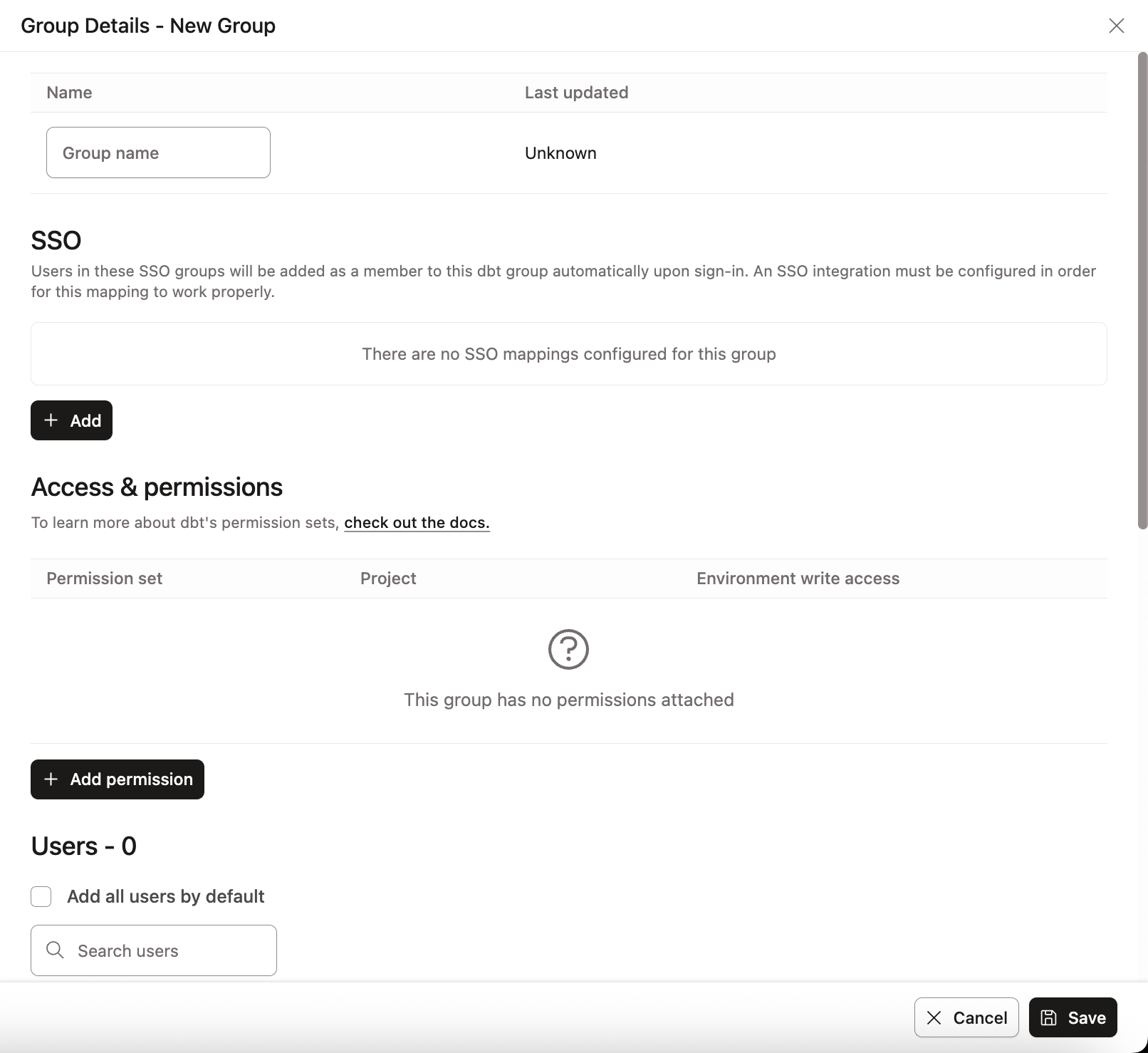 Example the new group pane in the account settings.
